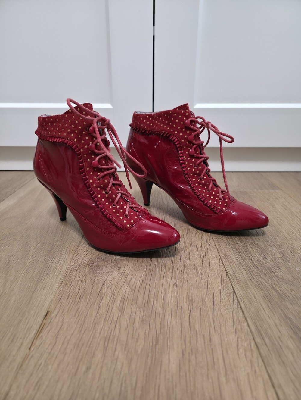 Miss L Fire Glossy Cherry Red Patent Faux Leather Ankle Boot